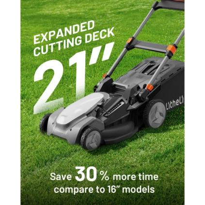 Litheli 40V Cordless Electric Lawn Mower, 21-Inch, Self-Propelled, Brushless Motor, 6-Position Height Adjustment, with 2 x 8.0Ah Battery and Charger, for Lawns & Gardens