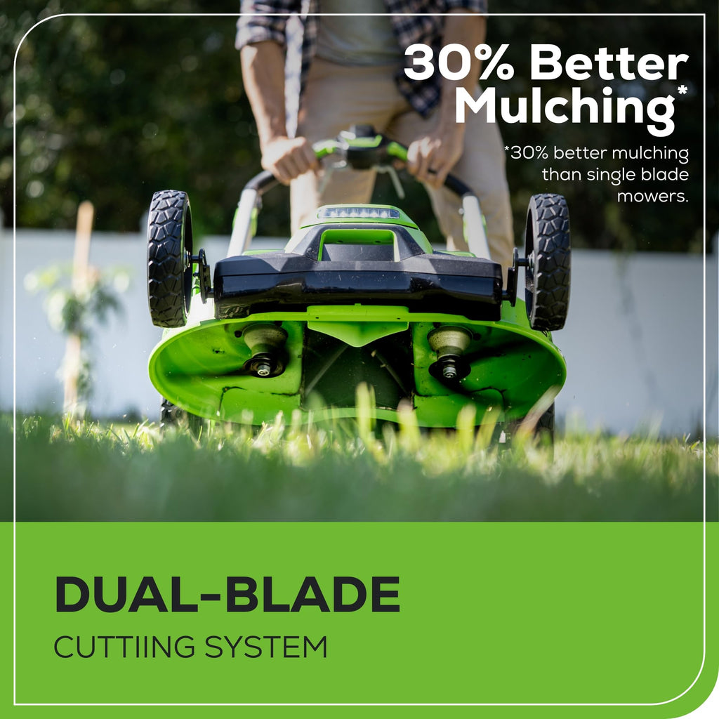 Greenworks 60V 25” Cordless (Self-Propelled) Lawn Mower (LED Lights + Aluminum Handles), 2 x 4.0Ah Batteries