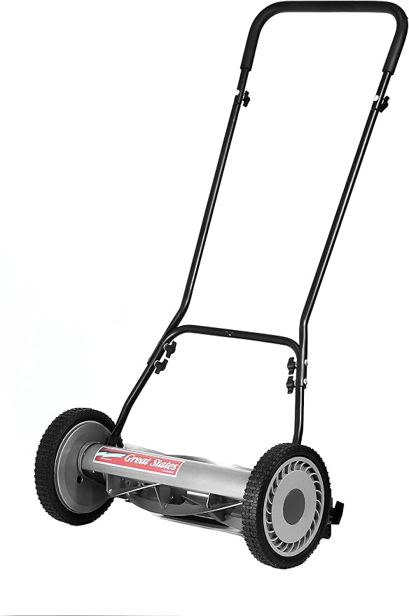 Great States 815-18 18-Inch 5-Blade Push Reel Lawn Mower, 18-Inch, 5-Blade, Grey & American Lawn Mower Company GC91820 18-Inch/20-Inch Reel Lawn Mower Grass Catcher, Black