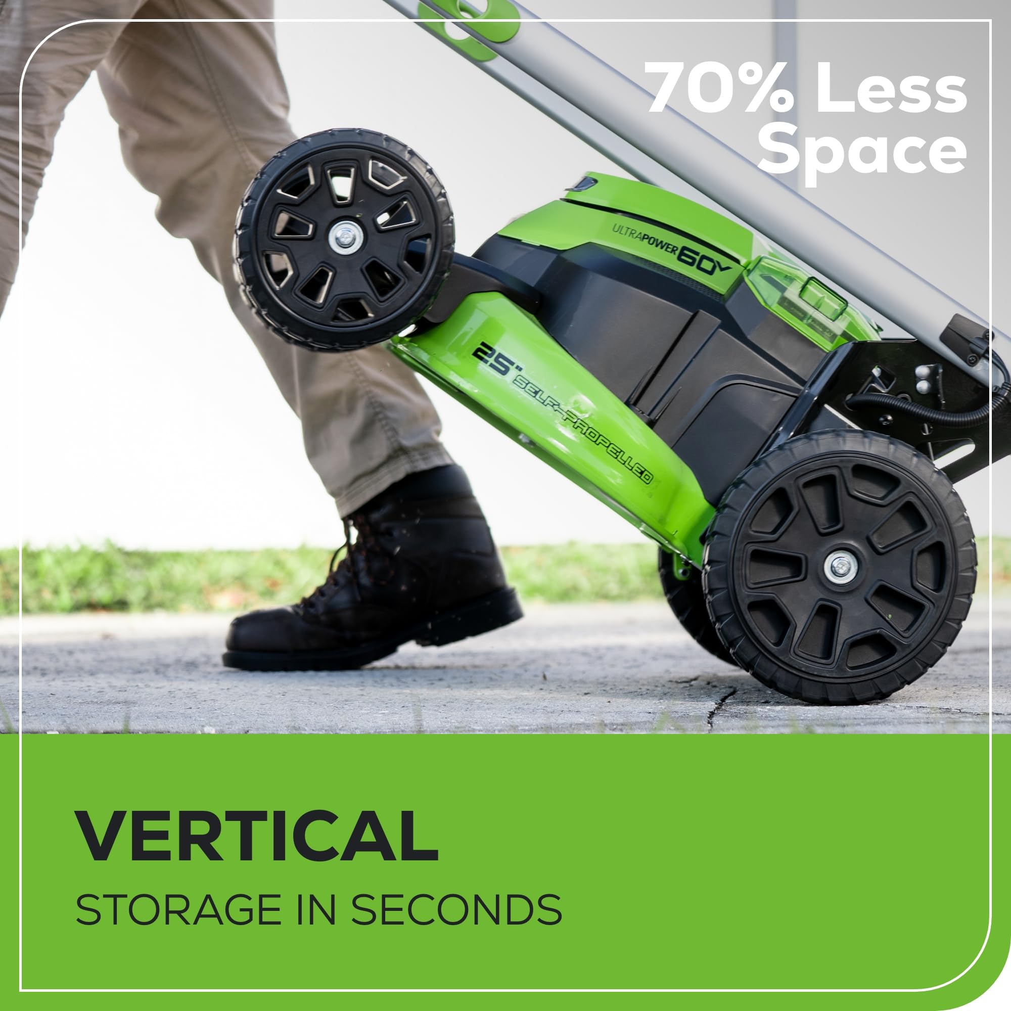 Greenworks 60V 25” Cordless (Self-Propelled) Lawn Mower (LED Lights + Aluminum Handles), 2 x 4.0Ah Batteries