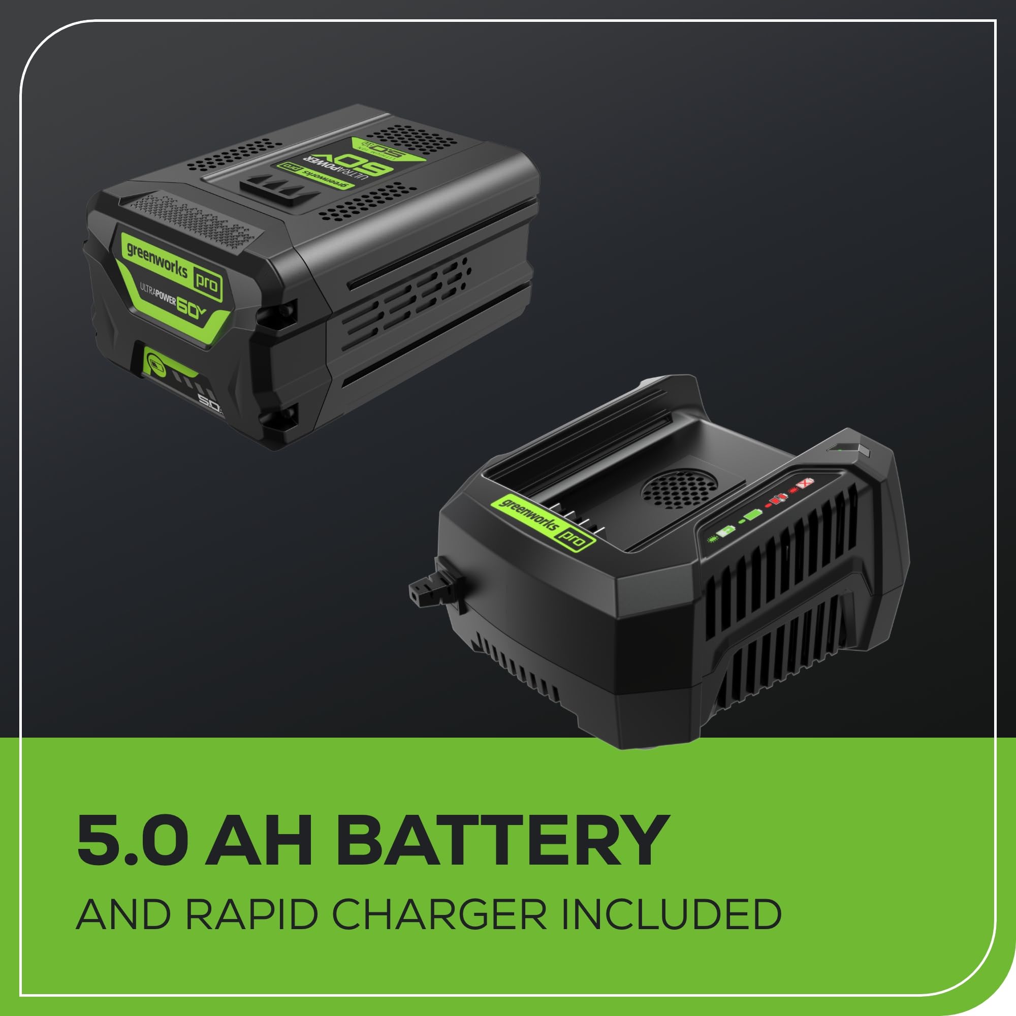 Greenworks 60V 21” Cordless (Push) Lawn Mower (LED Lights + Aluminum Handles), 5.0Ah Battery and Rapid Charger