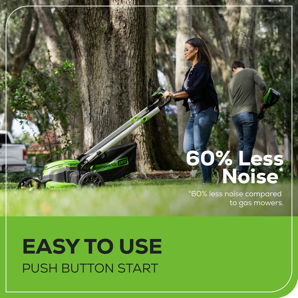 Greenworks 60V 25” Cordless (Self-Propelled) Lawn Mower (LED Lights + Aluminum Handles), 2 x 4.0Ah Batteries