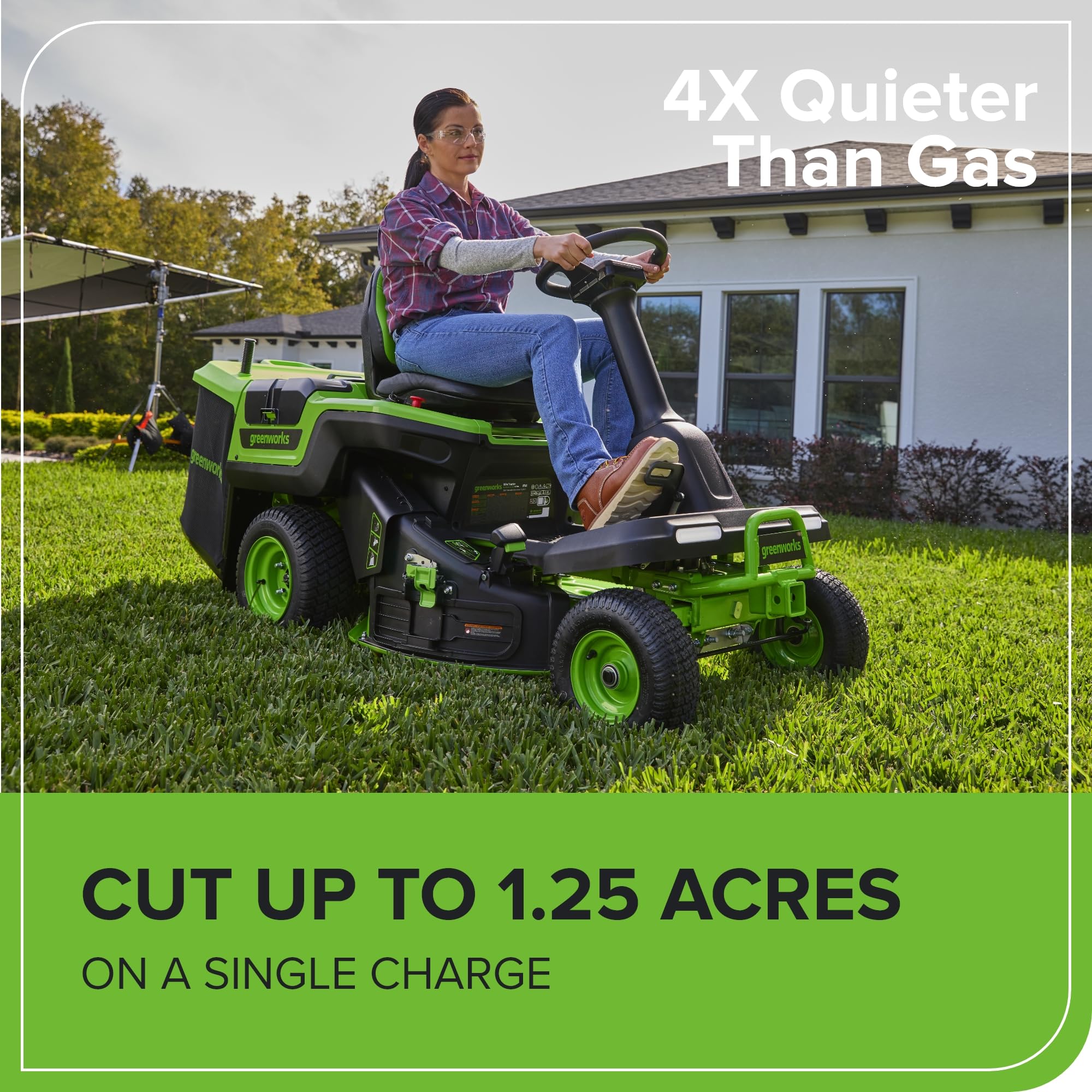Greenworks 60V 30' Riding Lawn Mower (1.25 Acre, 16 HP Gas Equivalent, 6 MPH, Tow Up to 200 lbs.), (4) 8.0Ah Batteries (1,920 Wh Max) + Turbo Wall Charger