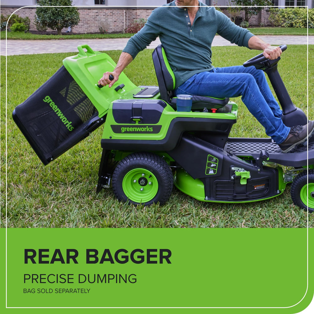 Greenworks 60V 30' Riding Lawn Mower (1.25 Acre, 16 HP Gas Equivalent, 6 MPH, Tow Up to 200 lbs.), (4) 8.0Ah Batteries (1,920 Wh Max) + Turbo Wall Charger