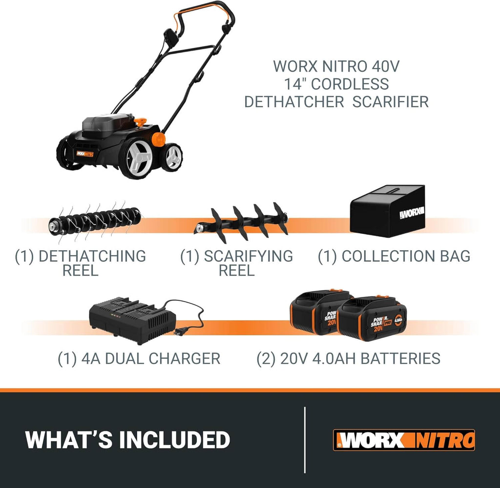 WORX WG855 40V Cordless 2-In-1 Lawn Dethatcher Scarifier