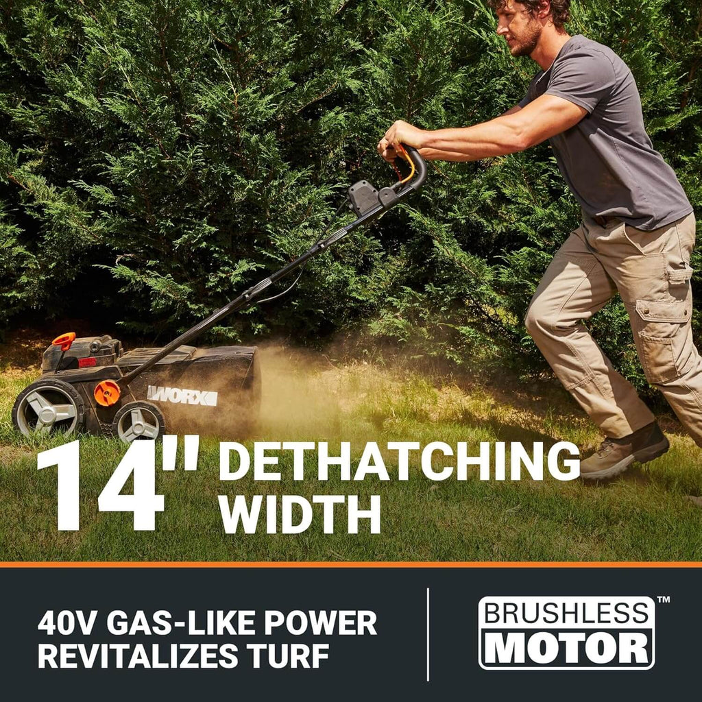 WORX WG855 40V Cordless 2-In-1 Lawn Dethatcher Scarifier
